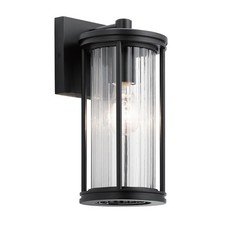 Small Outdoor Wall Lantern Black Ribbed Glass IP44 E27 Barras