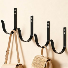 4 Pack Heavy Duty Wall Hooks Black Metal Coat Rack Backpack Towel Hanger 22lb