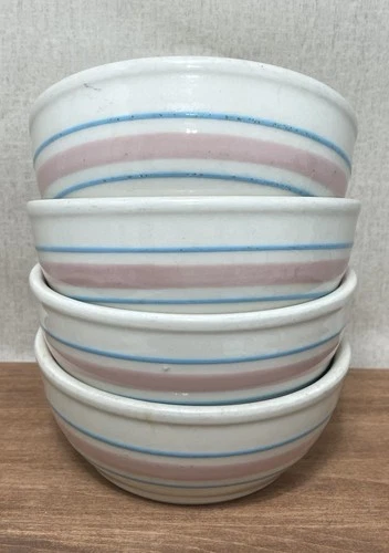 Vintage McCoy bowl 7016 cream with pink and blue stripes Set Of 4 Chunky Chubby