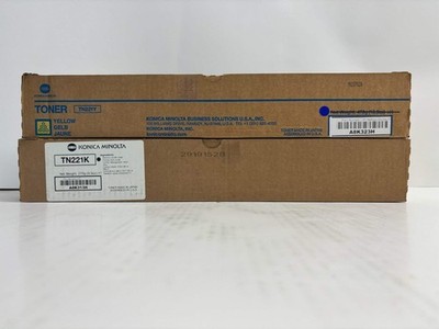2 OEM Konica Minolta BH C227,C287 Yellow & Black Low Yield Toners TN221Y, TN221K