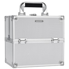 FRENESSA Makeup Train Case Organizer Box Portable Medium Silver