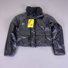 All in Motion Puffer Jacket Womens XS Black Shiny Crop Mid-Weight Sherpa New NWT