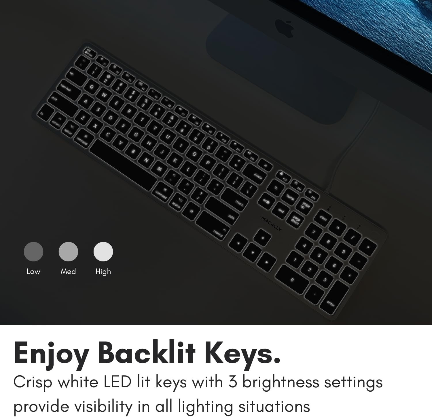 Macally Backlit Mac Keyboard - 107 Keys, 5ft USB Wired