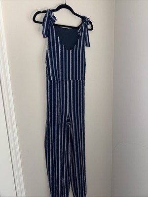 HUMMINGBIRD Striped Sailor Navy Regatta Striped Wide Leg Jumpsuit L
