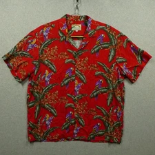 Paradise Found Hawaiian Shirt Mens XL Red Parrot Magnum Tropical Aloha Hawaii