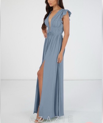 boho blue bridesmaid dresses Simple Boho Dusty Blue Bridesmaid Dresses Tulle Straps Mermaid Wedding Guest Dress US16 / Same as Picture main image 1