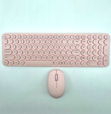 NEW Retro Round Keycap Keyboard Mouse Combo, Wireless, Mechanical, LIGHT PINK