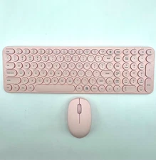 NEW Retro Round Keycap Keyboard & Mouse Combo, Wireless, Mechanical, LIGHT PINK
