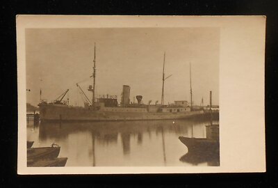 Single Stack Steam Freighter RPPC 1920s? Unidentified Ship Unknown Location in Europe Steamer Cargo ...