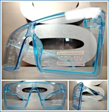 OVERSIZED Exaggerated RETRO Shield Style SUNGLASSES Large Light Blue Frame Lens