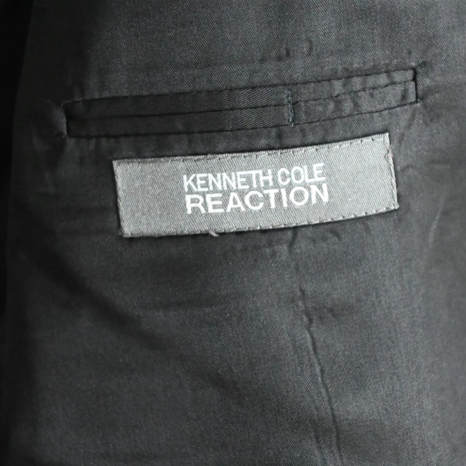 Terno calça jaqueta masculina Kenneth Cole 46R 38x29 listrada preta 100% lã - Imagem 4 de 4