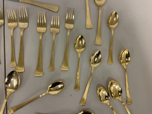 Vintage Golden Barclay Geneve Gold Electroplate Japan Flatware 46 Pc Set W/ Bag - Picture 6 of 21