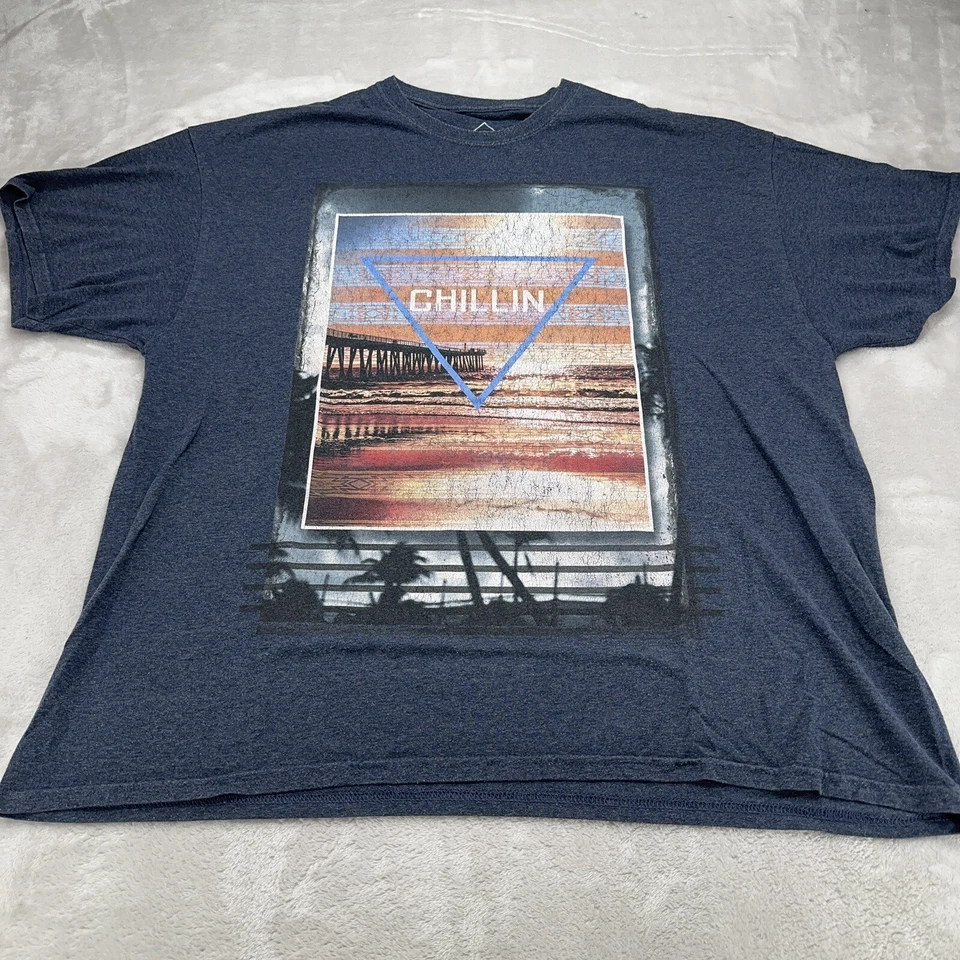 Хорошо изношенная мужская рубашка Los Angeles XXL 2XL синяя с графикой спереди вырез лодочкой чилин - Изображение 2 из 4