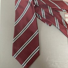 NWT KITON Regiment Stripe Hand-Made Italian Silk Maroon/Olive/Silv59.5" x 3 5/8"