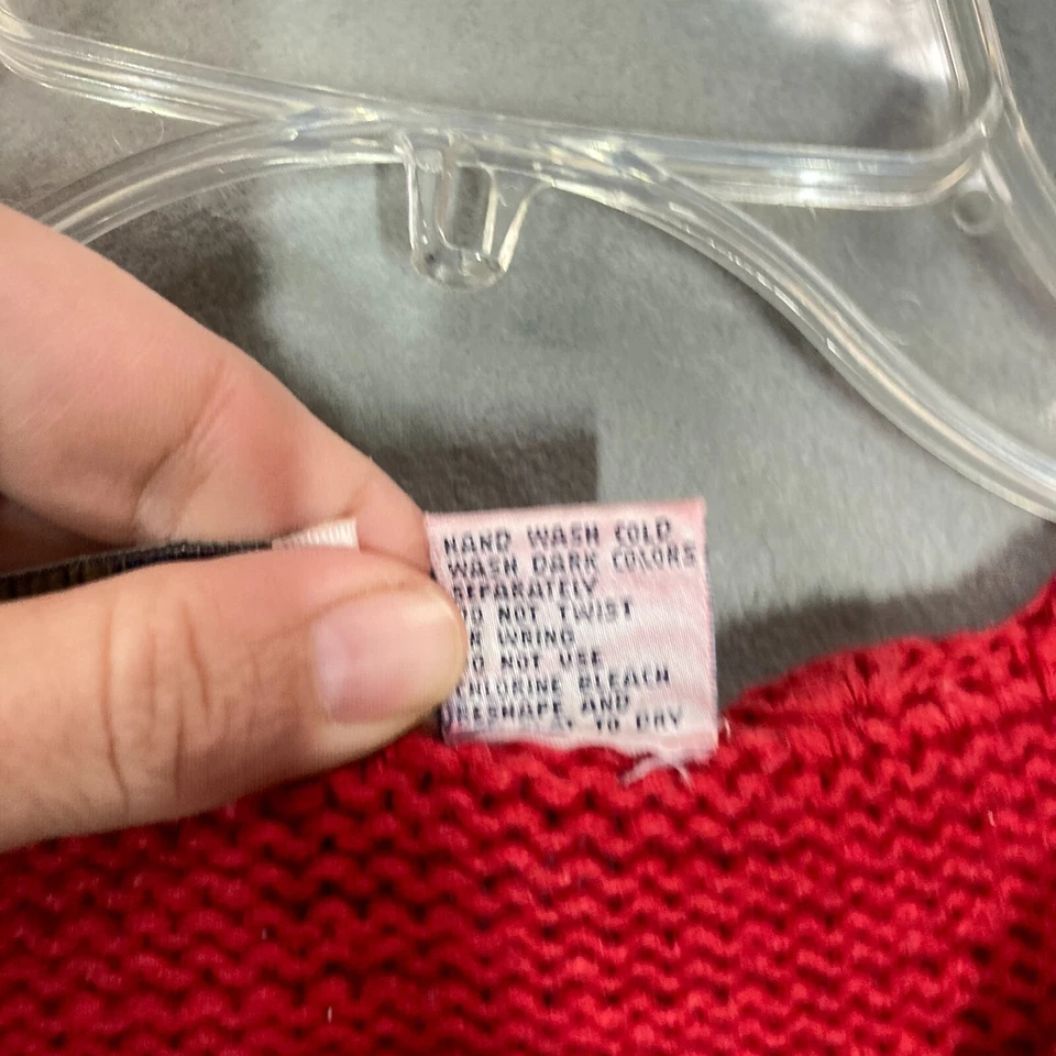 Vintage 90s Hand Knit Knitted Sweater Womens M Red Floral Cottagecore Ramie - Image 3 of 4