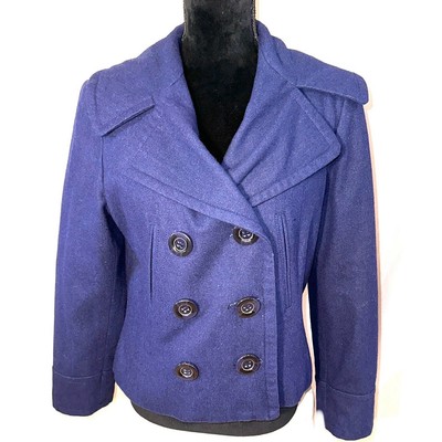 Austin Clothing Co. Wool Blend Size Med Pea Coat Dark Blue Double Breasted 