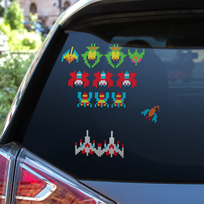 80s Galaga Arcade Sprites Vinyl Decals for Car Windshield, Laptop