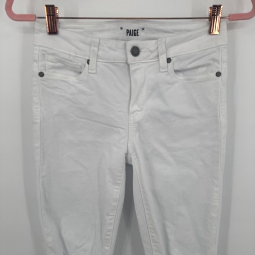 Paige Verdugo Crop Jeans Women's 25 White Denim Distressed Frayed Hem Skinny Leg - Picture 6 of 14
