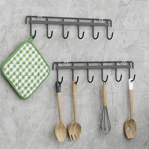 2 Stück Wandhalterung Küchenutensilien Haken - Utensilienablage mit 6 Haken, ohne Bohren - Bild 5 von 7