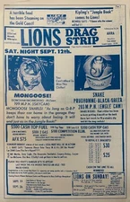 VRHTF VTG VERY "SNAKE & MONGOOSE" LIONS DRAGSTRIP MATCH RACE POSTER" 11" X 17"