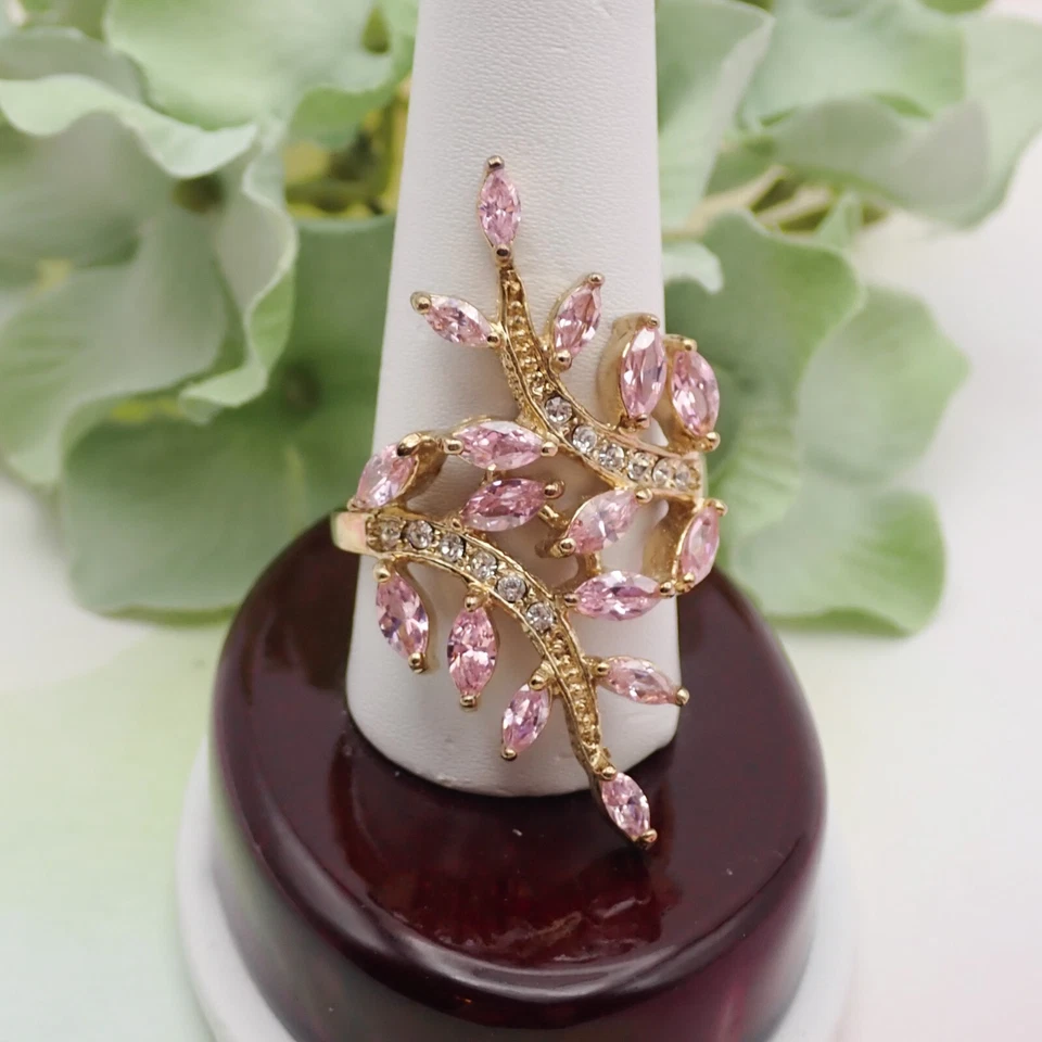 Винтажное кольцо Seta из чистого серебра с розовым прозрачным кристаллом позолота размер 11 - Изображение 2 из 4