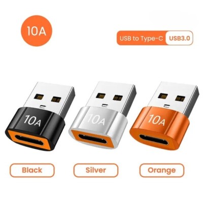 USB-A auf USB-C Adapter OTG  USB 3.0 Schnellladung bis 10A Silber/Schwarz/Orange