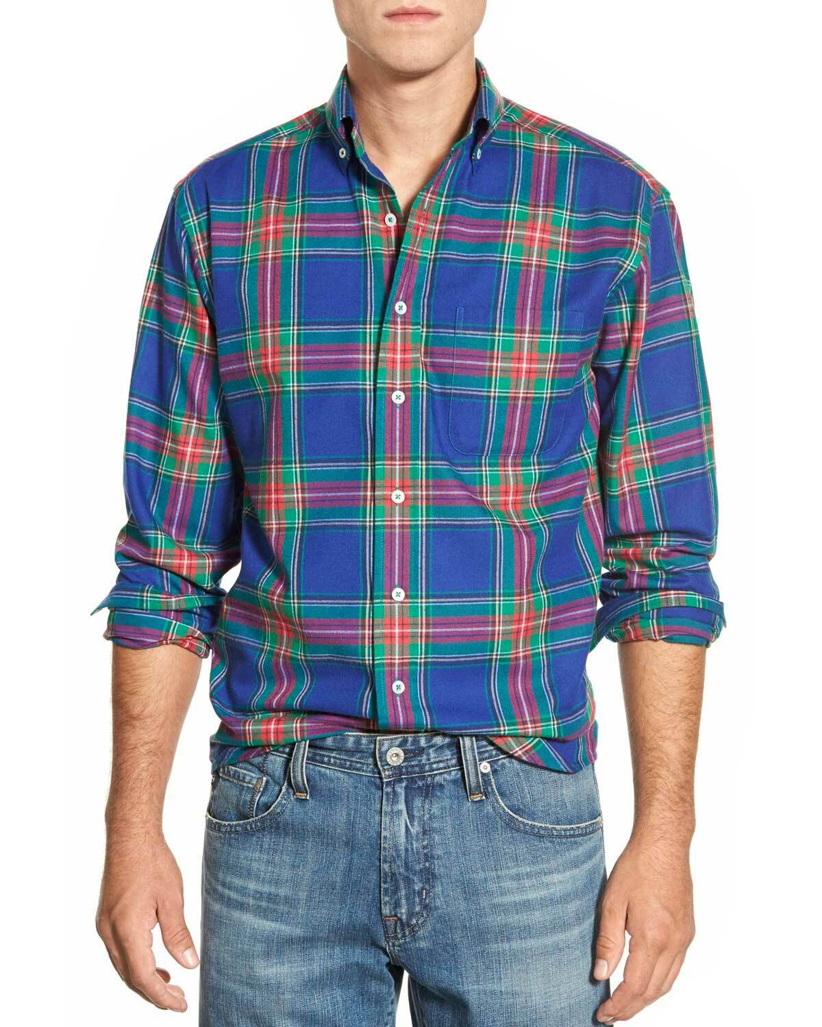 Vineyard Vines Mens Classic Fit Flannel Plaid Shirt Small Ocean Reef 9290₽
