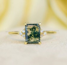 925 Sterling Silver Moss Agate Gemstone Wedding Gift Ring For Her