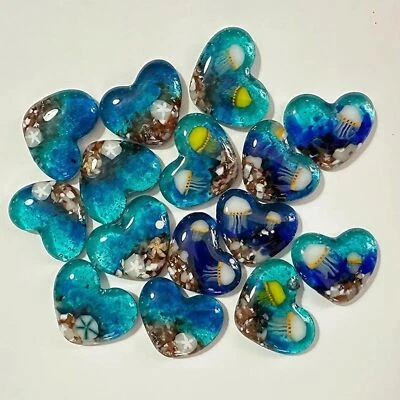 Corazón Natural Mar Fusionado Hecho a Mano Océano Vidrio Corazón Adorno, Vidrio Playa Bolsillo