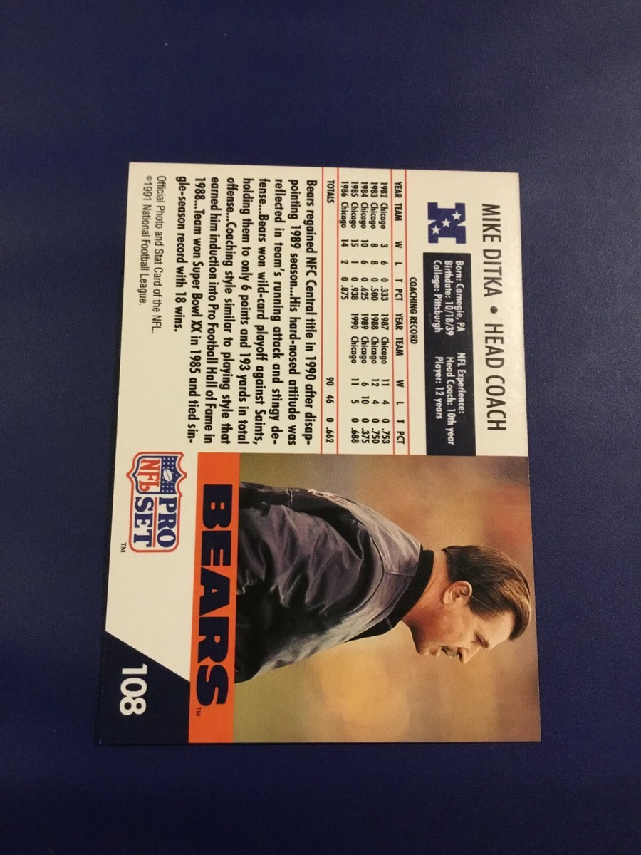 1991 Pro Set # 108 MIKE DITKA Chicago Bears Coach Football Great