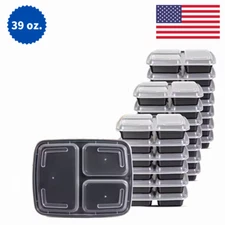 15 PACK 3 Compartment To-Go Containers with Lids BPA-Free, Microwave