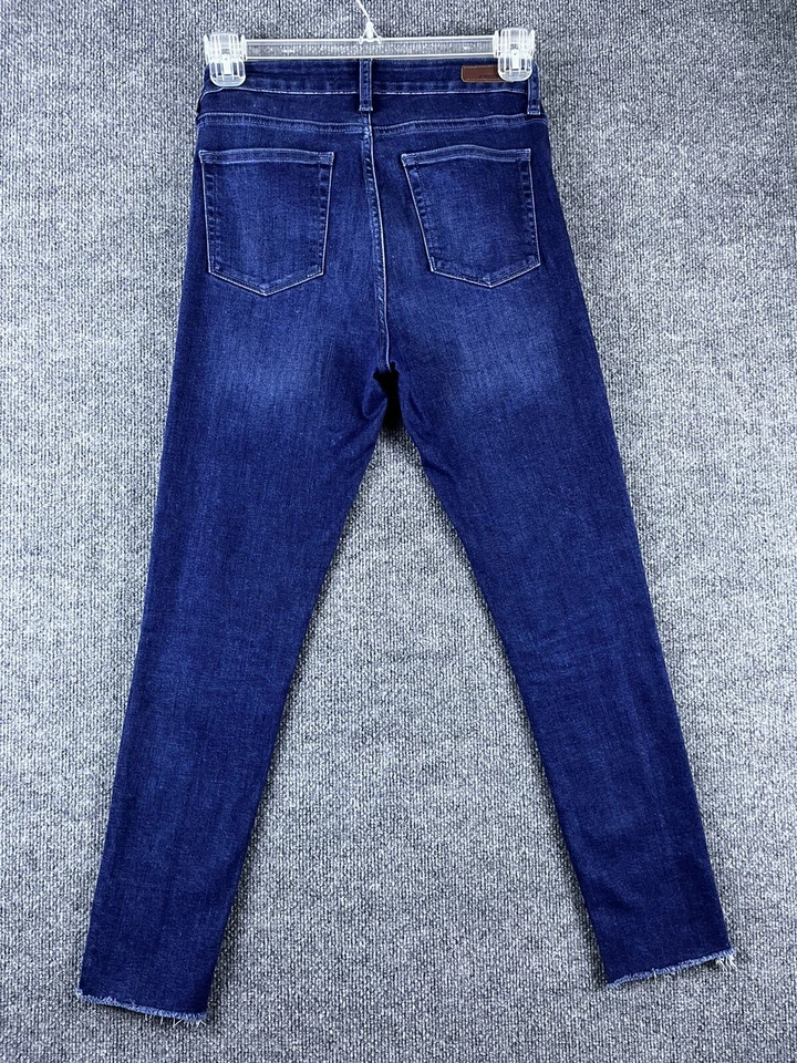 Pantalones de mezclilla Just USA para mujer 6 ajustados tiro alto botones mosca lavado oscuro dobladillo crudo Foto 2 de 4