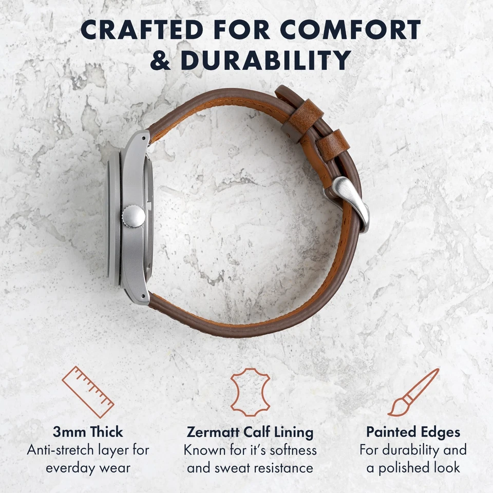 Italian Buttero Leather Watch Band - Dark Brown - 18mm, 20mm or 22mm - Image 4 of 4