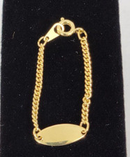 Child's Identification Bracelet Gold Tone Engravable Baby Infant Toddler Oval