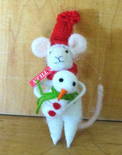 Christmas Mouse w Sweet Snowman Needle Felted Figure / Ornament Critter Tilly - Picture 2 of 5
