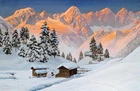 Snow Mountain Scene Oil painting Wall art Canvas Printed on canvas L884