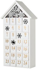 BRUBAKER Advent Calendar - Wooden House - White with LED Lighting