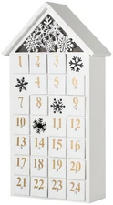 BRUBAKER Advent Calendar - Wooden House - White with LED Lighting