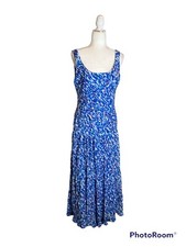 Nine West blue abstract Brush Stroke pattern, tiered maxi dress, size 12