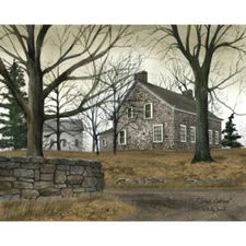 New Primitive Billy Jacobs STONE HOUSE COTTAGE Farm House Wall Hanging Picture