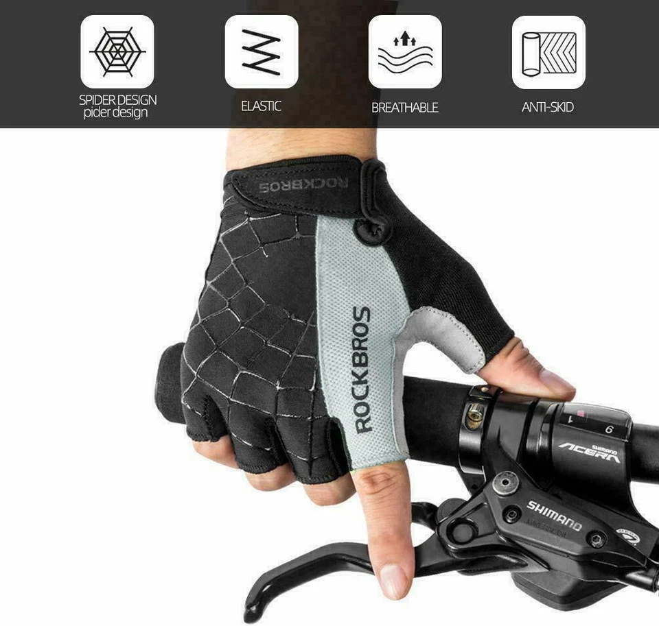 ROCKBROS Half Finger Sports Bike Cycling Gloves Fingerless Non-Slip Shockproof - image 2 of 4