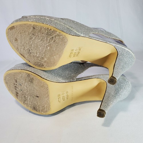 Call It Spring Size 8 Silver Glitter Sparkle High Heel Peep Toe Slingback Shoes - Picture 6 of 10