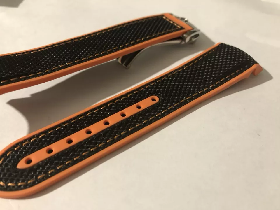 Correa de reloj Omega Seamaster Planet Ocean 22 mm negra/naranja nailon/caucho Foto 2 de 4