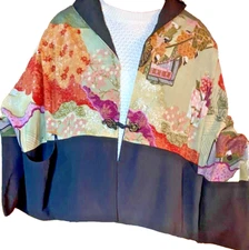 Orientall Silk Shawl wrap scarf  w/pockets 21"x67" Wear or use as wall hanging