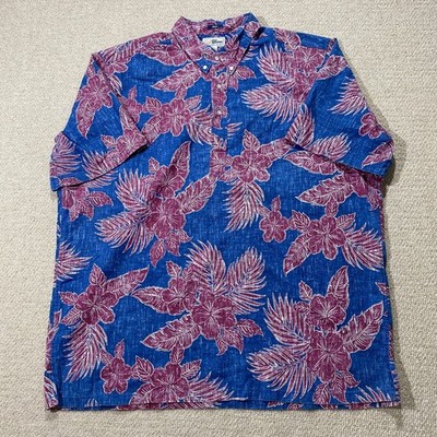 Reyn Spooner Hawaiihemd Herren 3XL bunt geblümt halber Knopf Baumwolle