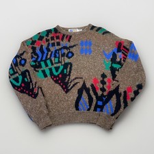 Vintage Sweater Women's M Geometric Acrylic Crewneck Pullover 90s Retro