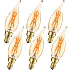 Chandelier Amber Light Bulbs 6W 60W Equivalent , Amber Candelabra Candle E12...