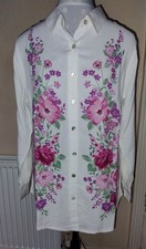 New Cotton Traders Long White Tunic work Shirt with pink Floral Design, Size 8