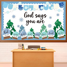 Winter Religious Christian Bulletin Board Kit Jesus Holiday Snowflake Paper Cuto