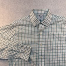 Brooks Brothers Dress Shirt Men 16/-33 Slim Fit Turquoise Check Cotton Non-Iron